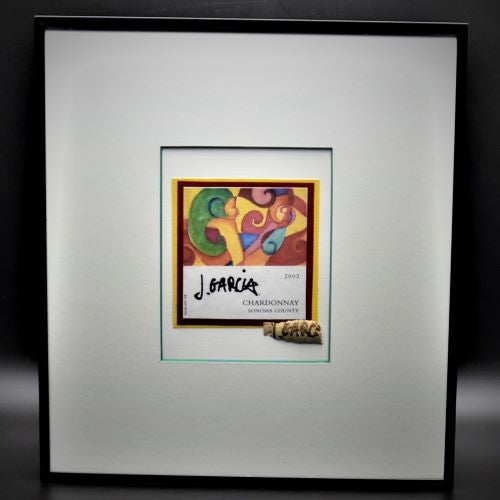 Framed Jerry Garcia Wine Label at It's A Blast Glass Gallery Tucson Arizona