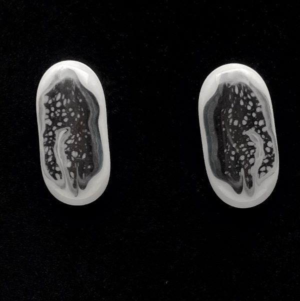 White Black and Gray Fused Glass Earrings