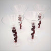 Hand Blown Martini Glass with Red Twisted Stem Set of 4 