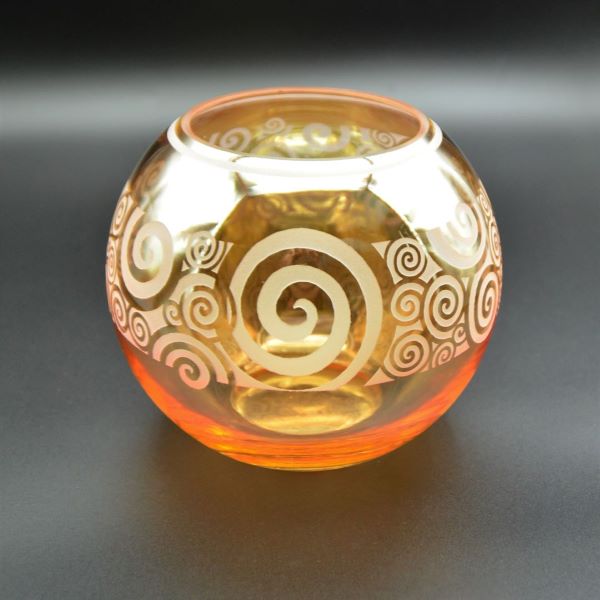 Iridescent Peach Bubble Vase with Spiral Design  Side View #1