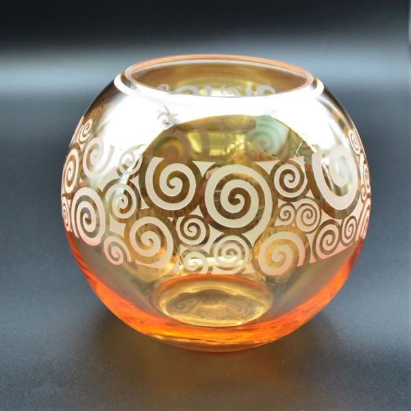 Iridescent Peach Bubble Vase with Spiral Design  Side View #2