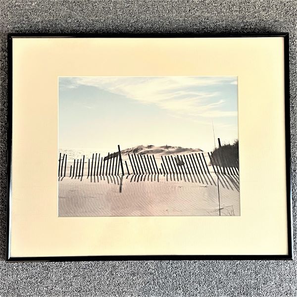 Matted and Framed Photograph of Sand Dunes and Wooden Fence