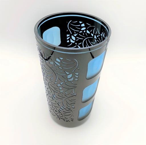 Mod Palm Hand Blown Glass Black-Blue Gem Vase Top View