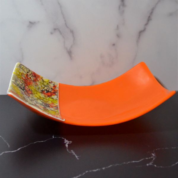 Orange Rectangular Square Fused Glass Platter by Tom Philabaum 