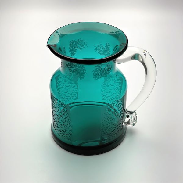 Green Pinecone Hand Blown Glass Pitcher  Side View