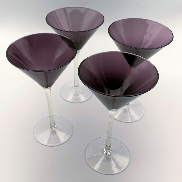 Purple Martini Hand Blown Glasses Set of Four Top View