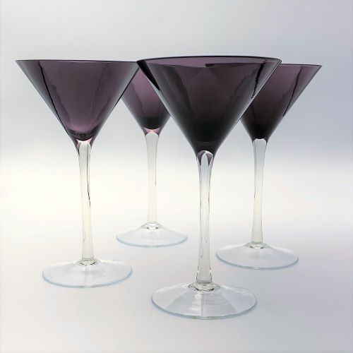Purple Martini Hand Blown Glasses Set of Four Side View  