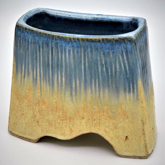 Rectangular Stoneware Ice Blue and Wheat Glaze Vase