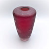 Red-handblown-glass-vase-with-sandblasted-hearts-abound-design-top-view