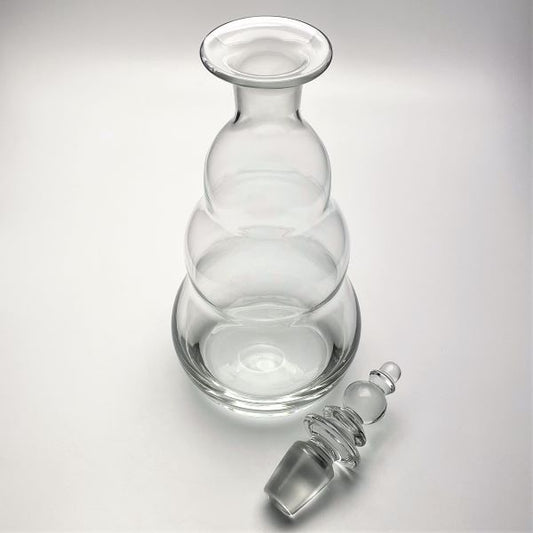 Clear Ribbed Hand Blown Glass Decanter with Stopper Removed