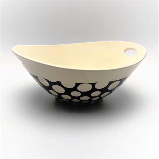 Handmade Porcelain Bowl with Handles and Bubble Pattern Side View