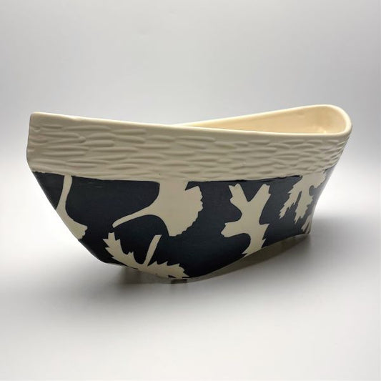 Oblong Bowl with Leaves Design Side View