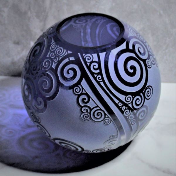 Purple-bubble-vase-sandblasted-Spiraling-out-of-Control-design-top-view