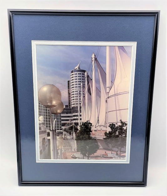 Photograph of Vancouver Canada skyline matted and framed 
