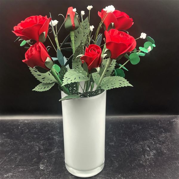 White Hand Blown Glass Cylinder Vase with Flowers